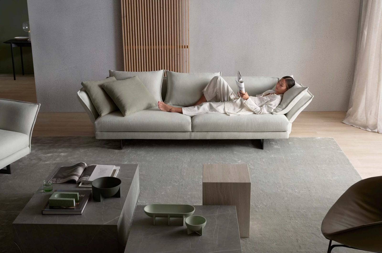 Zaza 3 Seater Sofa with Deep Seats and Adjustable Arms